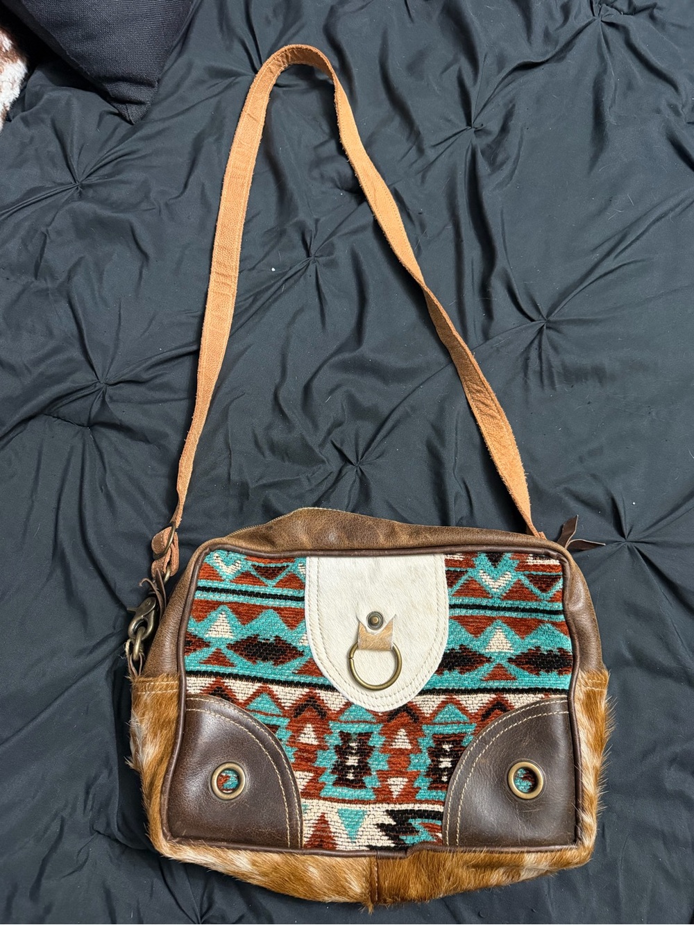 Boho Aztec Crossbody Bag in Turquoise and Brown